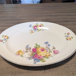 Vintage Ivory Porcelain By Sebring Dixie Rose 22k Gold Trim Floral Antique 