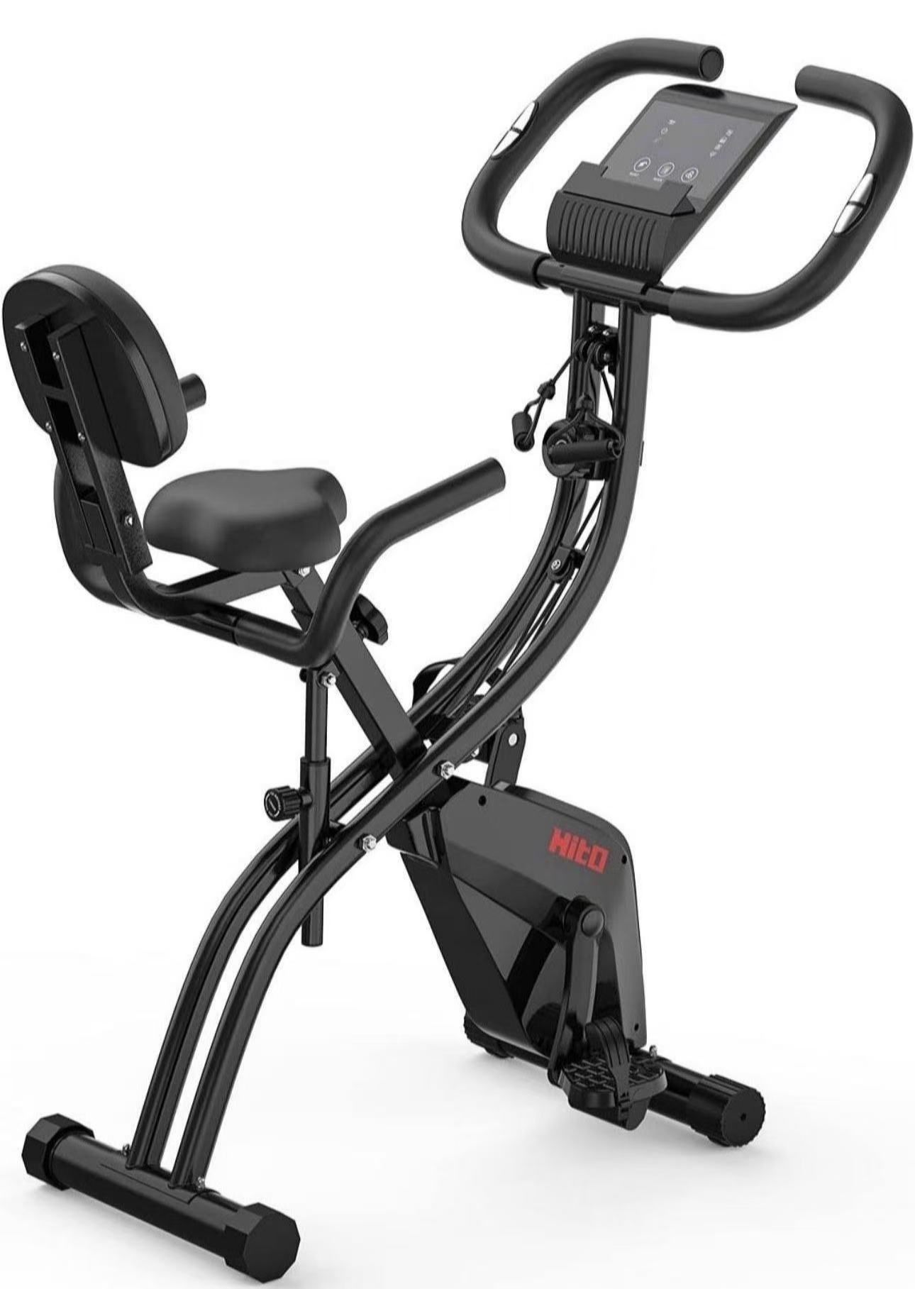 Folding Exercise Bike with Arm Resistance Bands, Magnetic Upright Indoor Cycling Bike Stationary for Home Gym & Cardio Workout