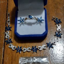 New .925 Sterling Silver Marqueee Cut Ring Size 8 And Earrings And Bracelet 