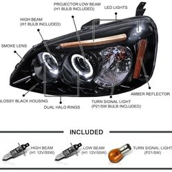 2 Front LED Headlights, Honda Civic 