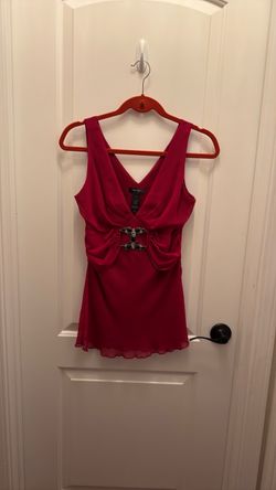 Red Sleeveless V-Neck Blouse with Jewel Detail