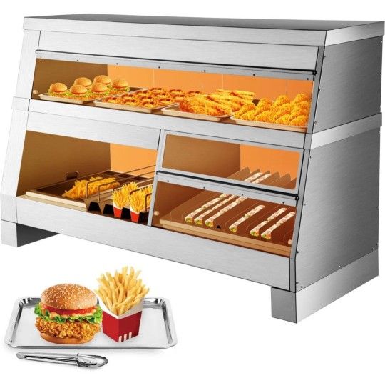 Commercial Food Warmer Display Case 60-Inch, 2-Tier Pizza Display Warmer 10.5 cu.ft