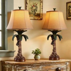 24" Table Lamps Set of 2 Rustic Farmhouse Living Room Bedside