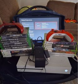 Xbox one 1 TB White Console Bundle + 2 Red Controllers, Charger Stand & 17 Games