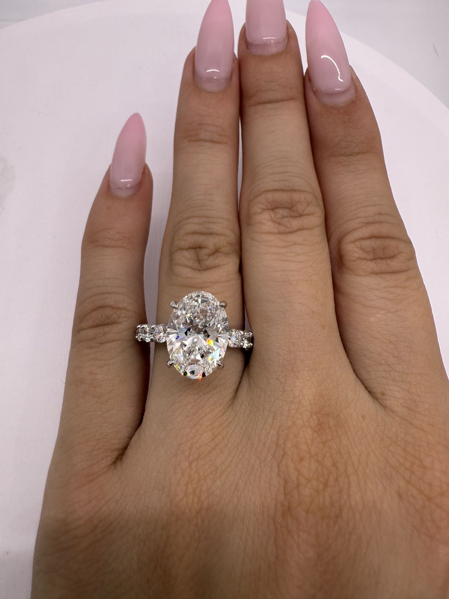 4.76 carat E VS1 oval lab diamond on full eternity round diamond band Engagement Ring 