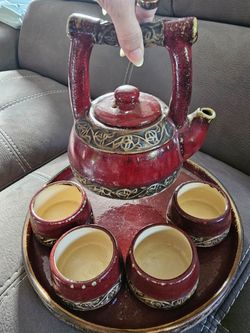 Pier 1 Rustic Red Ceramic Tea Set