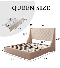 Queen Size Upholstered Bed Frame with  4 draw Storage
