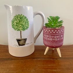 Cute Water Vase And Artificial Succulent Plant 