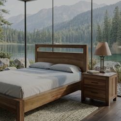 Queen Platform Bed And Night Stand