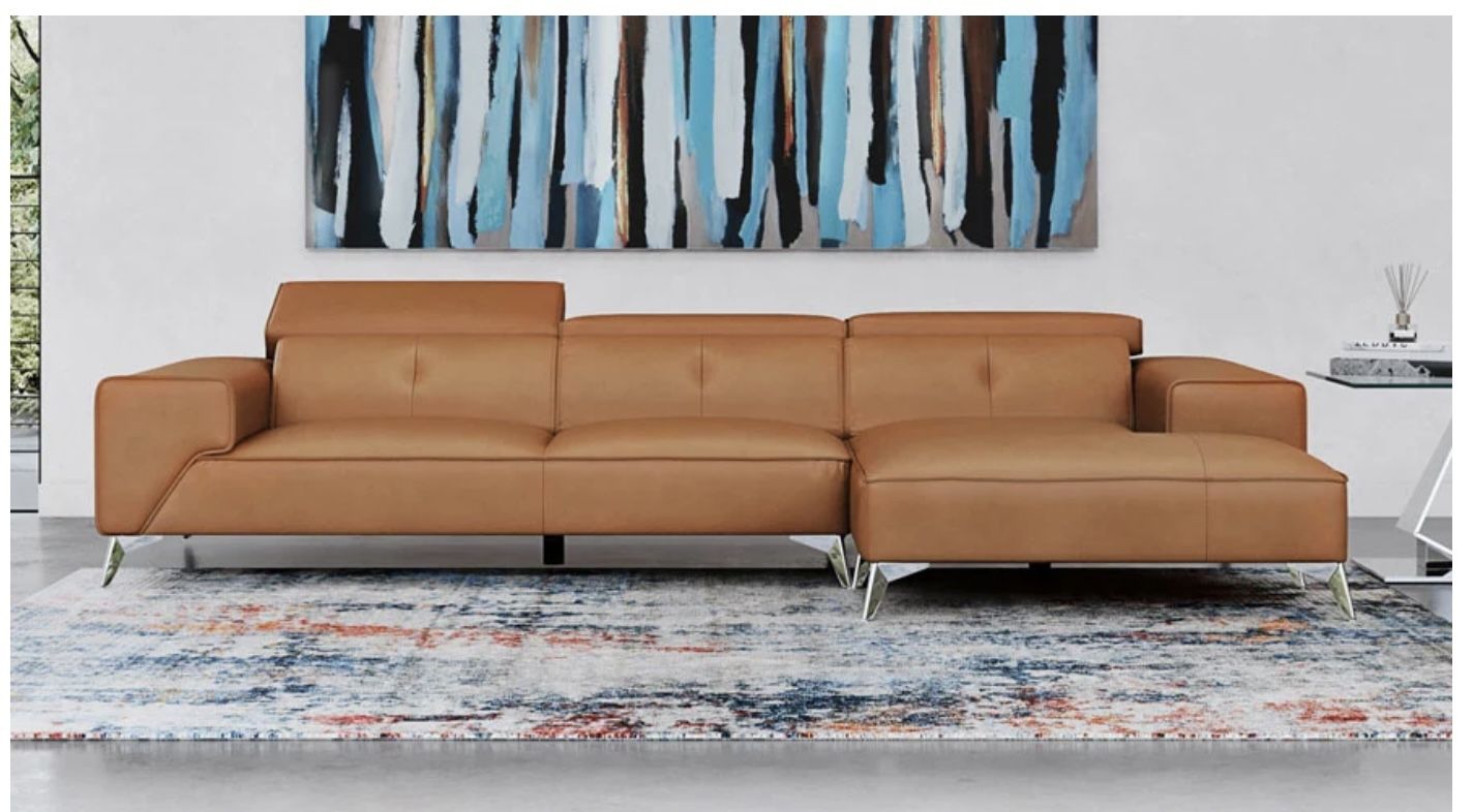 Zuri Raj Leather Sectional Sofa w! Chaise Lounger