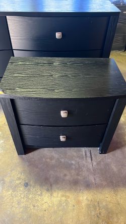 Black Wood 2-Drawer Nightstand