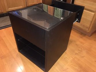 End table nightstand one drawer two shelves glass top