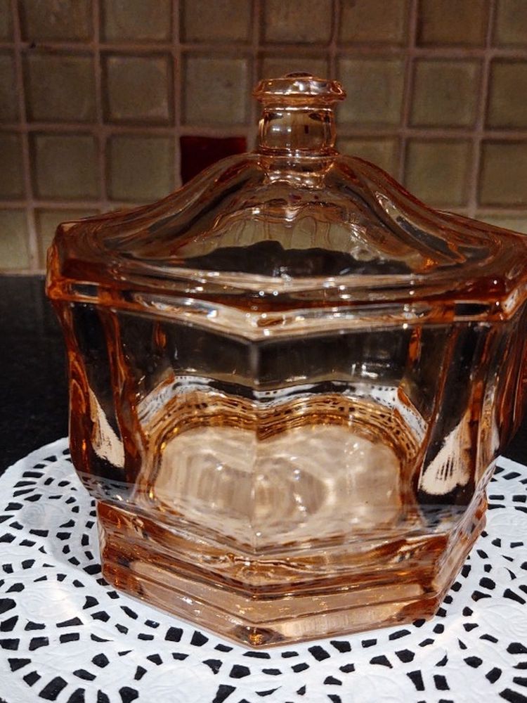 Vintage Pink Depression Glass Box With Lid