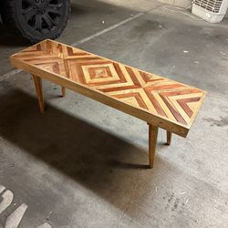 Mid-century style Chevron slated bench