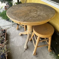 Wooden Table And 2 Wooden Stools