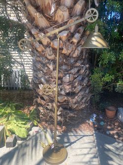 Brass Industrial Pulley Floor Lamp