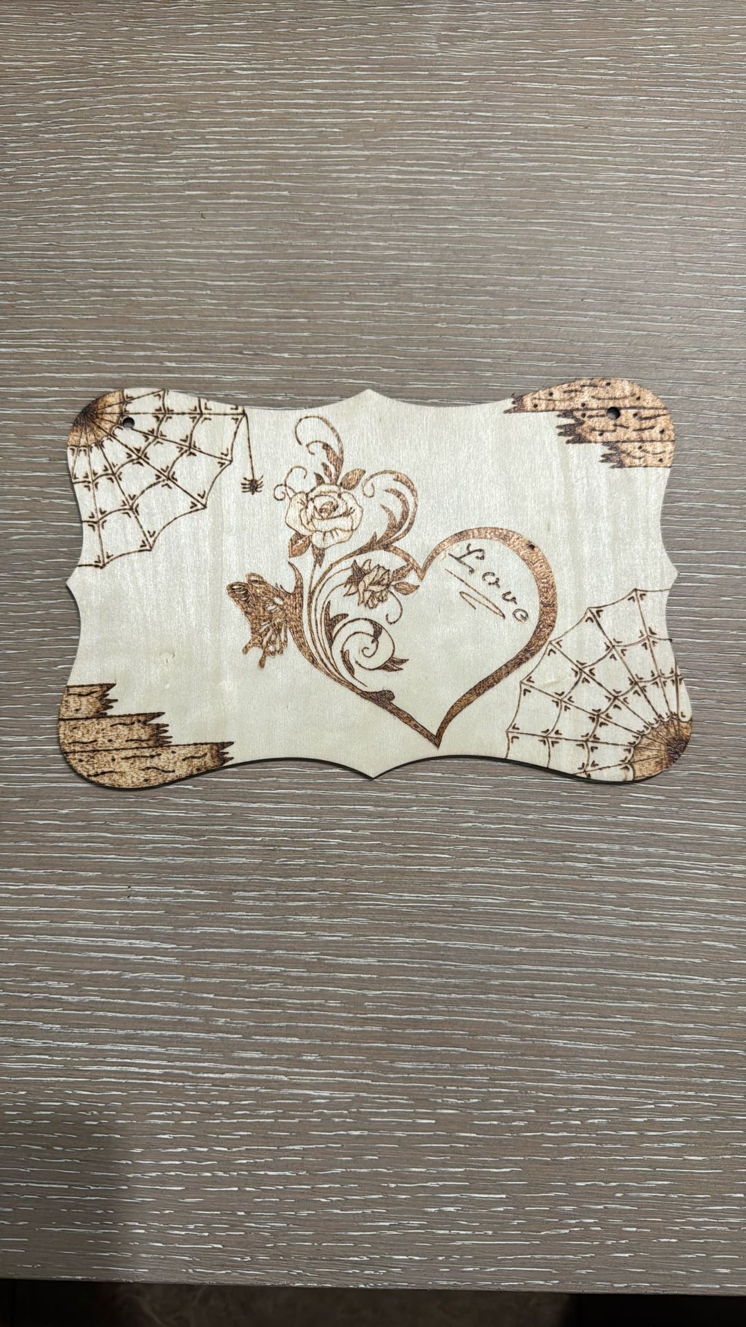 Heart With Butterfly And Rose Wood Burning Art