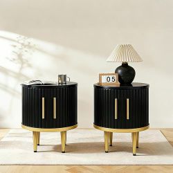 Fluted black night stand set of 2, brand new in box