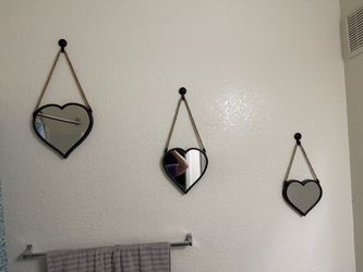 Set of 3 Heart-Shaped Hanging Wall Mirrors