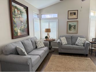 Grey couch and love seat.  Very comfortable couch and love seat in very nice condition