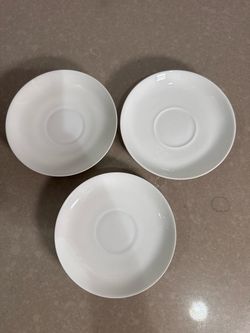 Set of 3 White Ceramic Saucers