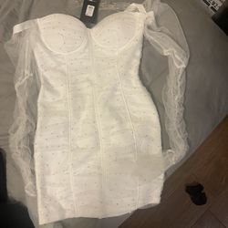 White Embellished Mesh Mini Dress