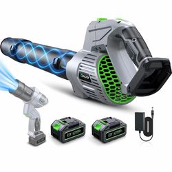 Comchoi Soplador eléctrico de hojas inalámbrico, 680 CFM modo de 5 velocidades, 2 baterías y cargador, soplador de hojas de mano para el cuidado del c