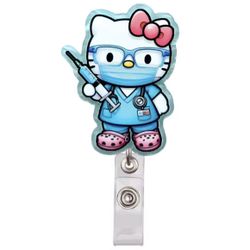 Hello Kitty - Medical Assistant Nurse RN Shot Injection - Medical Retractable Badge Key Reel Blue