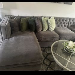 U Sectional Gray Velvet 