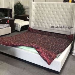 Beige Cal King Wingback Bed Frame Brand New In Box