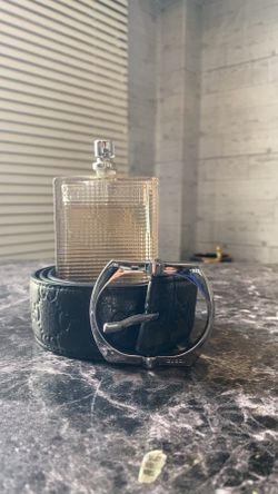 Burberry perfume and G u c c i. Belt