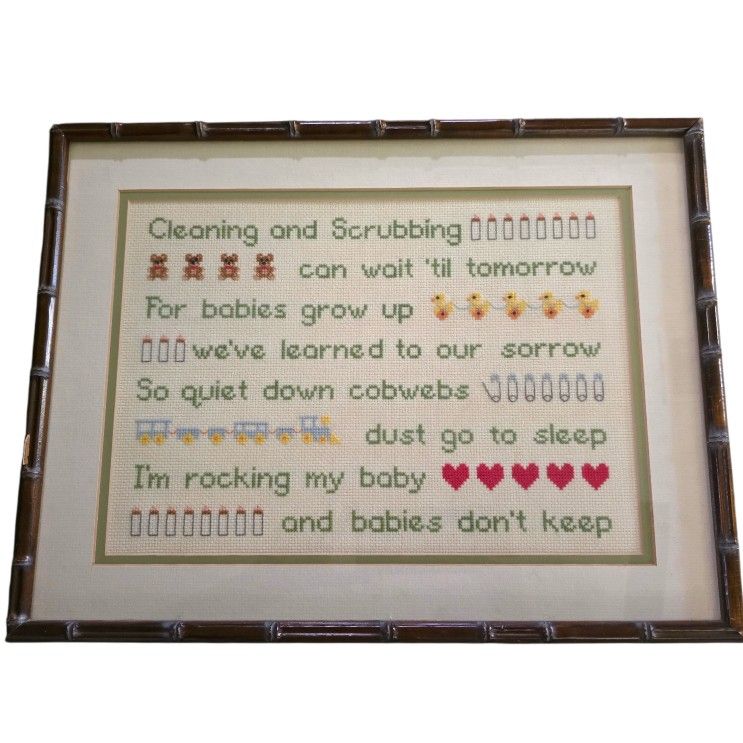 Babies Don't Keep Framed Cross Stitch Art