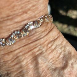 Pear cut Champagne CZ and Round clear CZ bracelet 18 KT gold plate marked 925