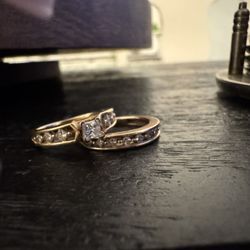 Gold Diamond Engagement And Wedding Ring Set 