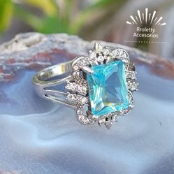 Sterling Silver 925 Ring With Blue Topaz Crystal