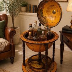 VTG Italian Old World Globe Bar Cabinet ~37" Tall Zodiac Signs Mid Century MCM ✅FREE SHIPPING 