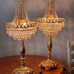 Vintage Tall Crystal Lamps 