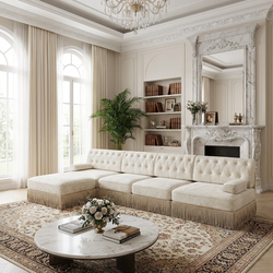 Austin 136" Tufted Velvet 4-Seater Modular Sectional Sofa with Ottoman