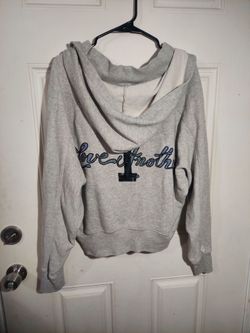 Free People "Love 1 Another" Grey Graphic Dolman Sleeve Hooded Sweatshirt size medium like new condition missing drawstring
