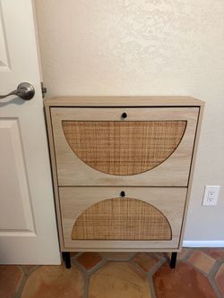 2-Tier Cane Rattan Shoe Cabinet