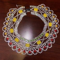 Yellow and red rhinestone choker statement necklace
