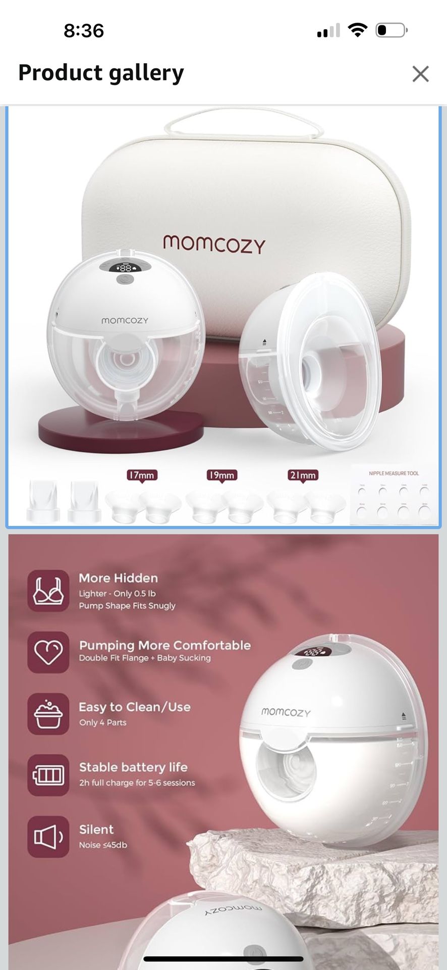 Momcozy M5 Hands-Free Wearable Breast Pump, Double-Sealed Flange for Baby-Like Comfort, 3 Modes & 9 Suction Levels, Portable Electric Pump – 24mm, 2-P