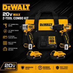 DeWalt DCK203P2 20V MAX XR Hammer Drill & Impact Driver Kit Brand New