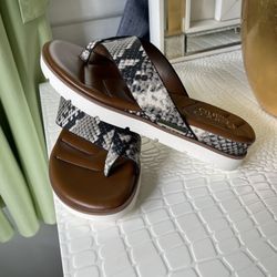 Franco Sarto Women's DEJA Snakeskin Print Sandals Size 6   For Woman Leather Soles A3909, New , Not Box 
