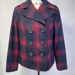 Old Navy Plaid Black & Red Blend Coat Women Size Medium 