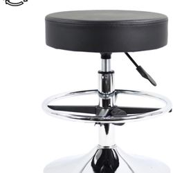 Thick and adjustable faux leather round stool, kitchen stool, swivel stool with footrest, desk stool (black