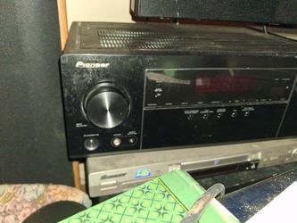 Surround sound pioneer amp two big sharp 15 inch sub speakers 1 12 in sub pioneer