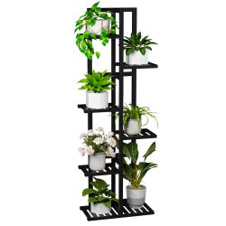 6 Tier Bamboo Wood Waterproof Plant Flower Pot Stand Holder Indoor Size Length 16", Width 8", Height 48" New Condition