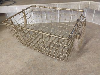 Vintage Gold Plated Metal Wire Basket With Robe Handles
