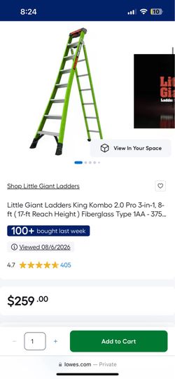 Little Giant Ladders King Kombo 2.0 Pro 3-in-1, 8-ft (17-ft Reach Height) Fiberglass Type 1AA - 375...